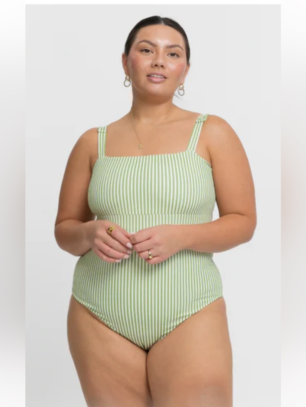Green Stripe Square-Neck One-Piece Swimsuit